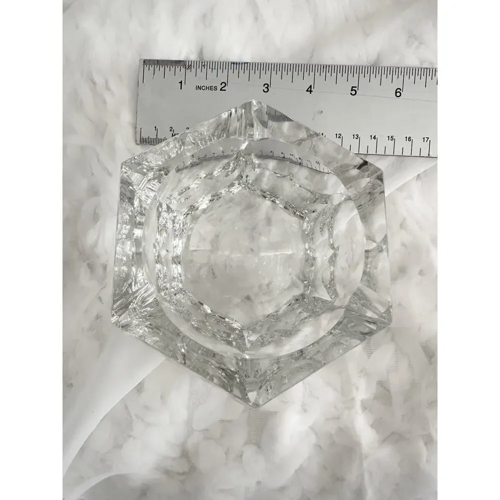 Vintage Lead Crystal MCM Cigarette Ashtray Home Bar Round Heavy Modern